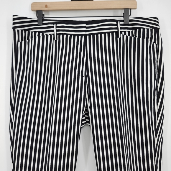 Worthington Womens Cotton Pant Size 16 Black White Bold Stripe Ankle Career Work - Picture 2 of 7